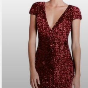 DRESS THE POPULATION ZOE SEQUIN RED GARNET MINI STRETCH DRESS sz S